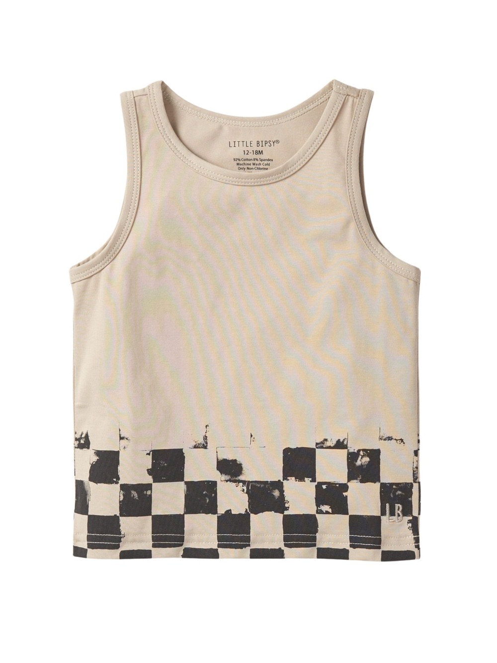 Little Bipsy Beige Tank Top with Black Checkerboard Hem